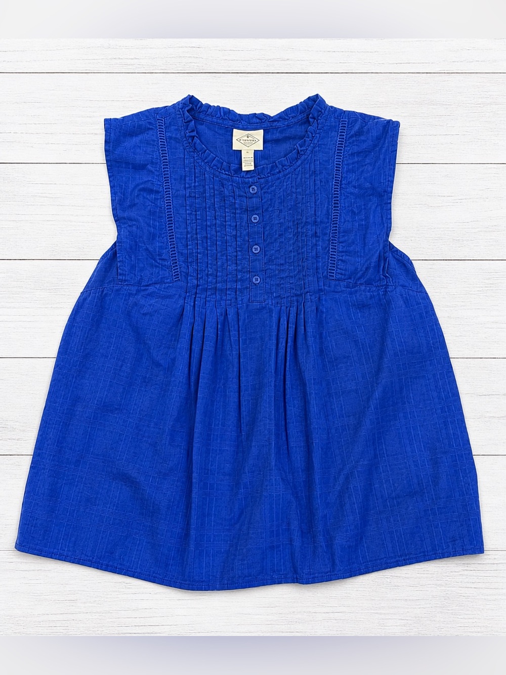 St. John’s Bay Blue Sleeveless Blouse Boho Cottagecore Pintuck Top Small